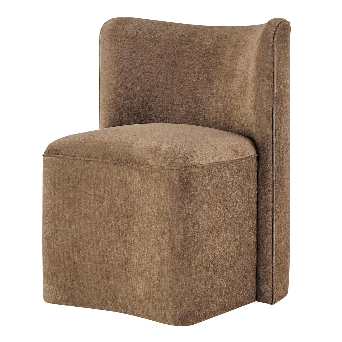 NPD Furniture Morraine Swivel Dining Side Chair with Casters, Modern Rolling Upholstered Dinner Table Seating - Millburry Brown Chenille