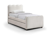 Meridian Furniture GatsbyCream-T Collection Modern | Contemporary Twin Trundle Bed with Soft Mohair Velvet, Wood Legs, 40" W x 84" D x 45.75" H, Cream