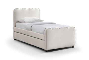 Meridian Furniture GatsbyCream-T Collection Modern | Contemporary Twin Trundle Bed with Soft Mohair Velvet, Wood Legs, 40" W x 84" D x 45.75" H, Cream