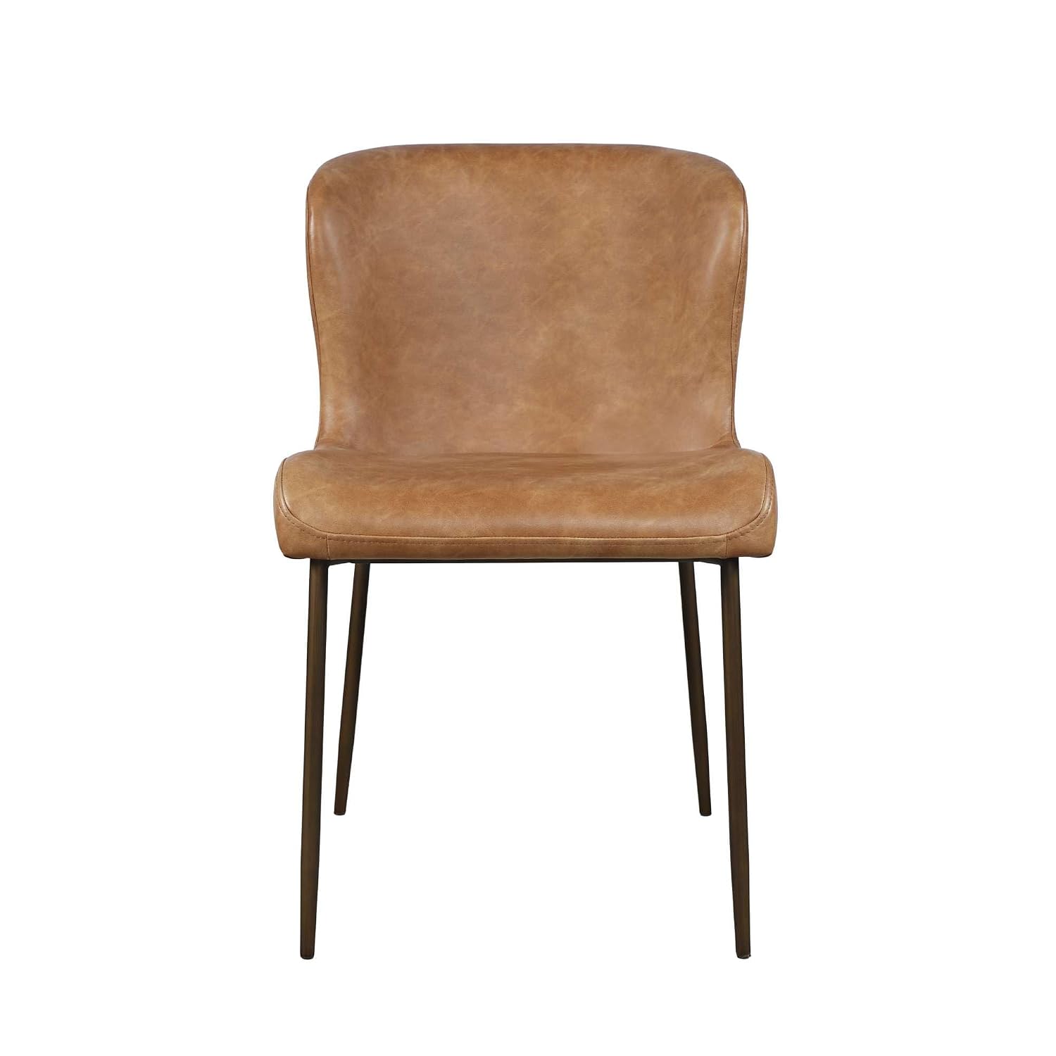 Jofran Easley Upholstered Curved-Back Modern Dining Chair with Antique Brass Legs - Set of 2, Cognac