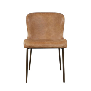 Jofran Easley Upholstered Curved-Back Modern Dining Chair with Antique Brass Legs - Set of 2, Cognac