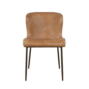 Jofran Easley Upholstered Curved-Back Modern Dining Chair with Antique Brass Legs - Set of 2, Cognac