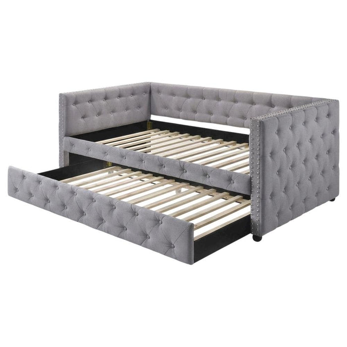 Furnifact Gray Upholstered Twin Daybed with Trundle, Modern Classic Design