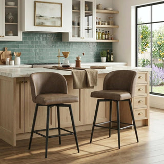 Roundhill Furniture Rhythm Modern Upholstered Counter Height Stool, 360° Swivel, Set of 2, Brown