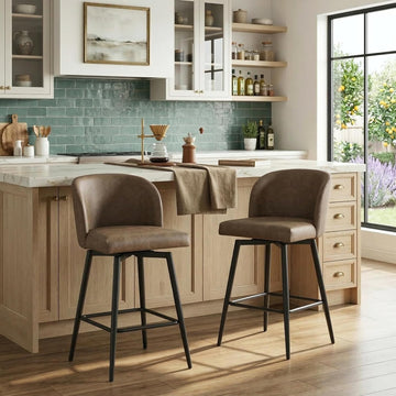 Roundhill Furniture Rhythm Modern Upholstered Counter Height Stool, 360° Swivel, Set of 2, Brown