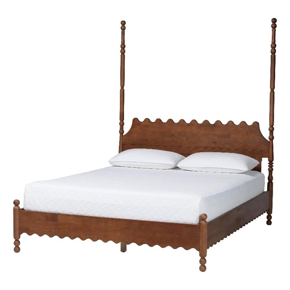 Baxton Studio Hoffman Platform Bed Frame with Scalloped Design Walnut Brown King