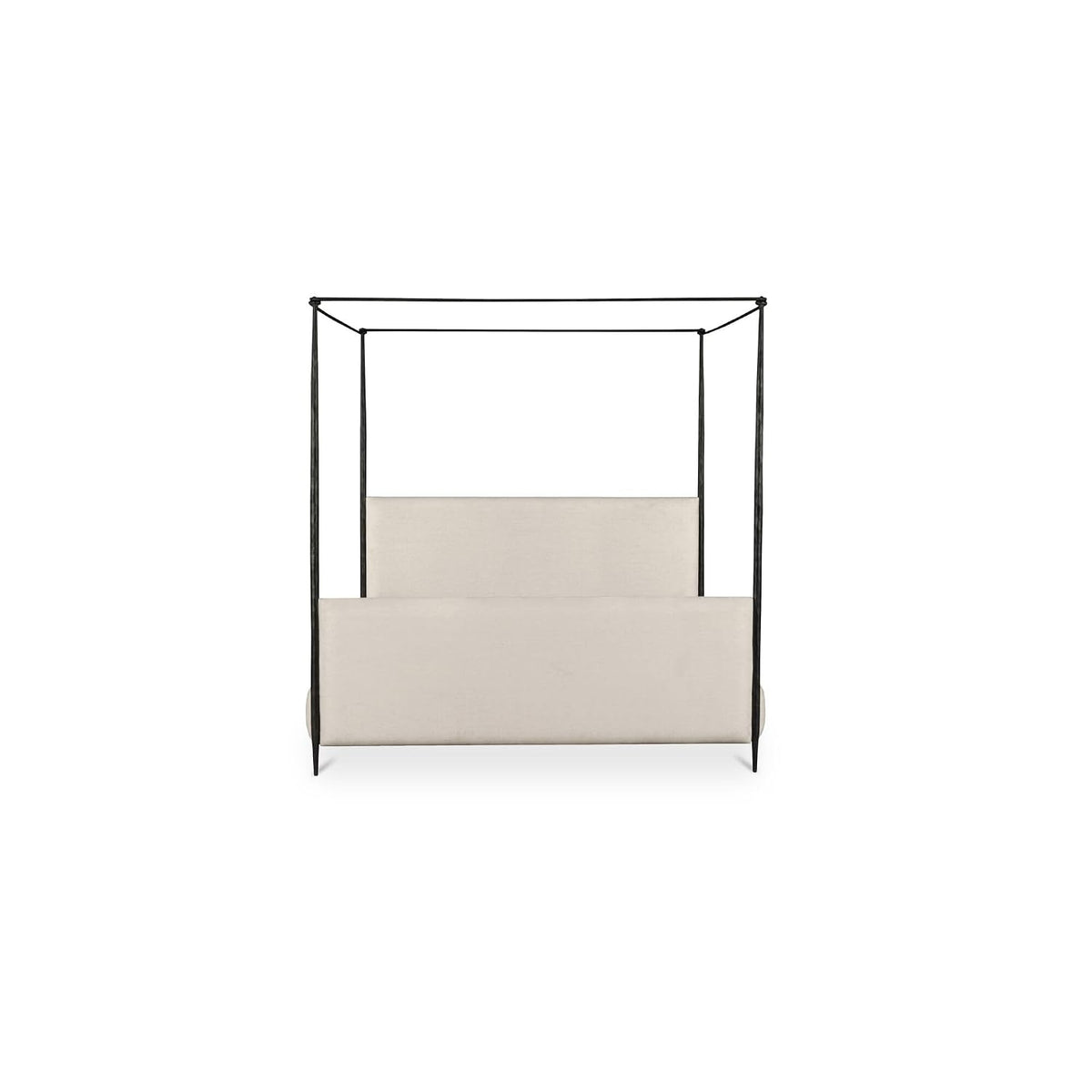 Viola Queen Canopy Bed, Bowed Canopy Frame, Hammered Iron, Polyester Upholstery, No Box Spring Needed, Beige