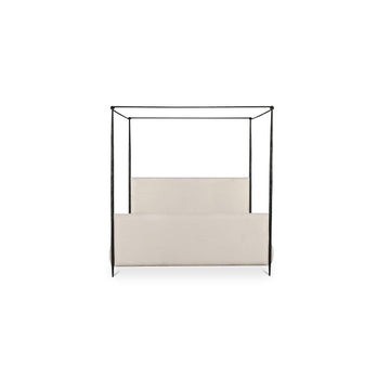 Viola Queen Canopy Bed, Bowed Canopy Frame, Hammered Iron, Polyester Upholstery, No Box Spring Needed, Beige