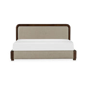 Bower Queen Bed, Linen Upholstery, Solid Acacia Frame, Brown