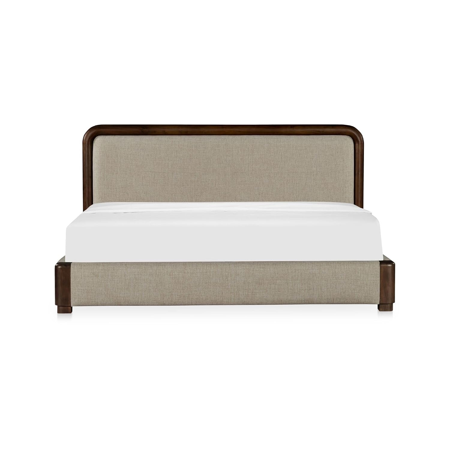 Bower Queen Bed, Linen Upholstery, Solid Acacia Frame, Brown