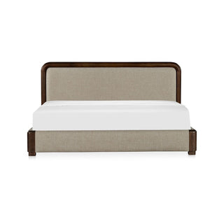 Bower Queen Bed, Linen Upholstery, Solid Acacia Frame, Brown