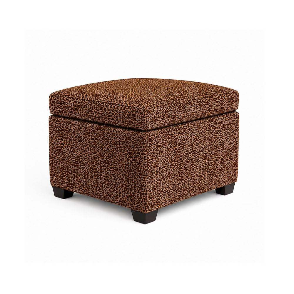 The Crew Furniture Jackson Square Storage Ottoman Velvet Leopard, Rectangular Upholstered Storage Ottoman with Lid