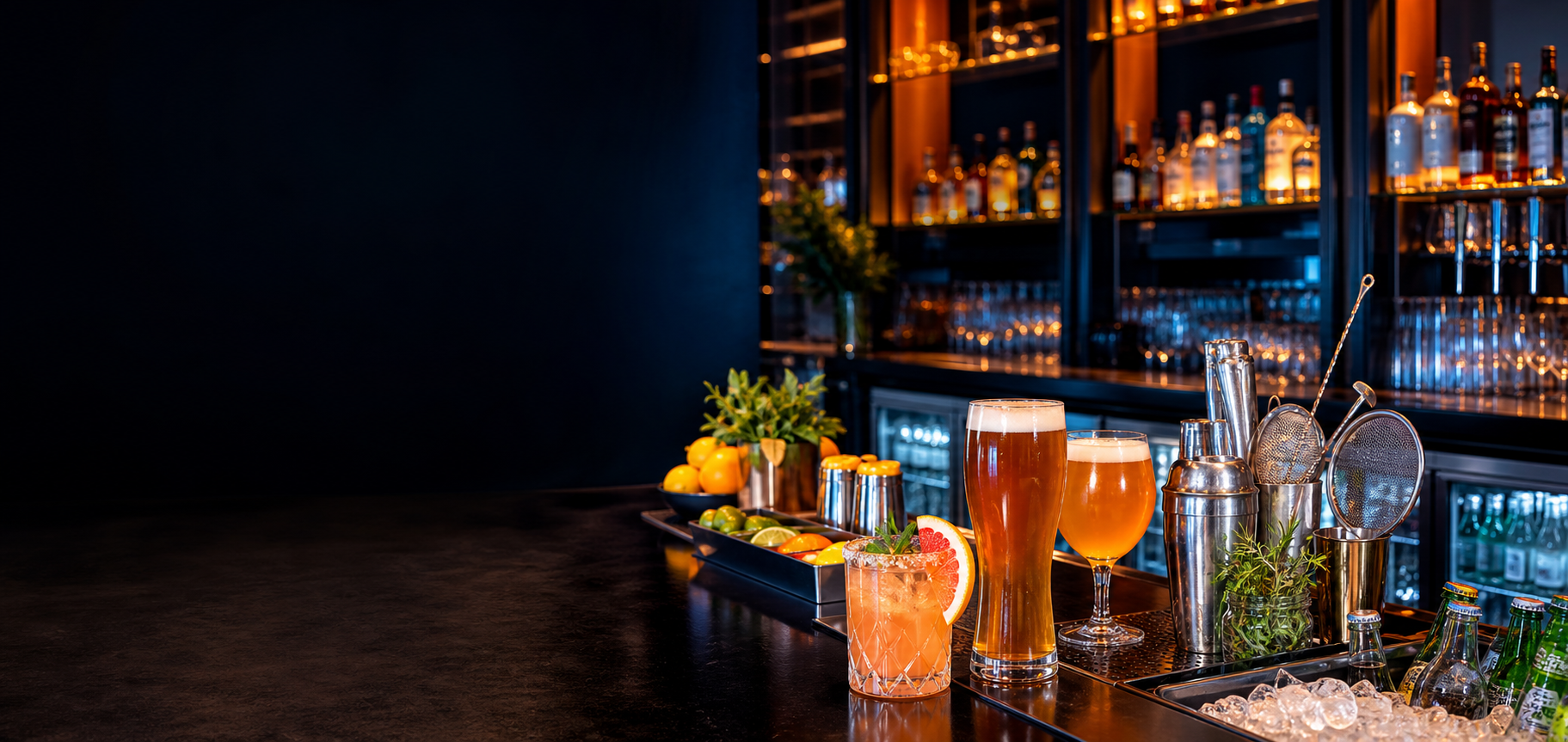 Professional bar ready for evening service